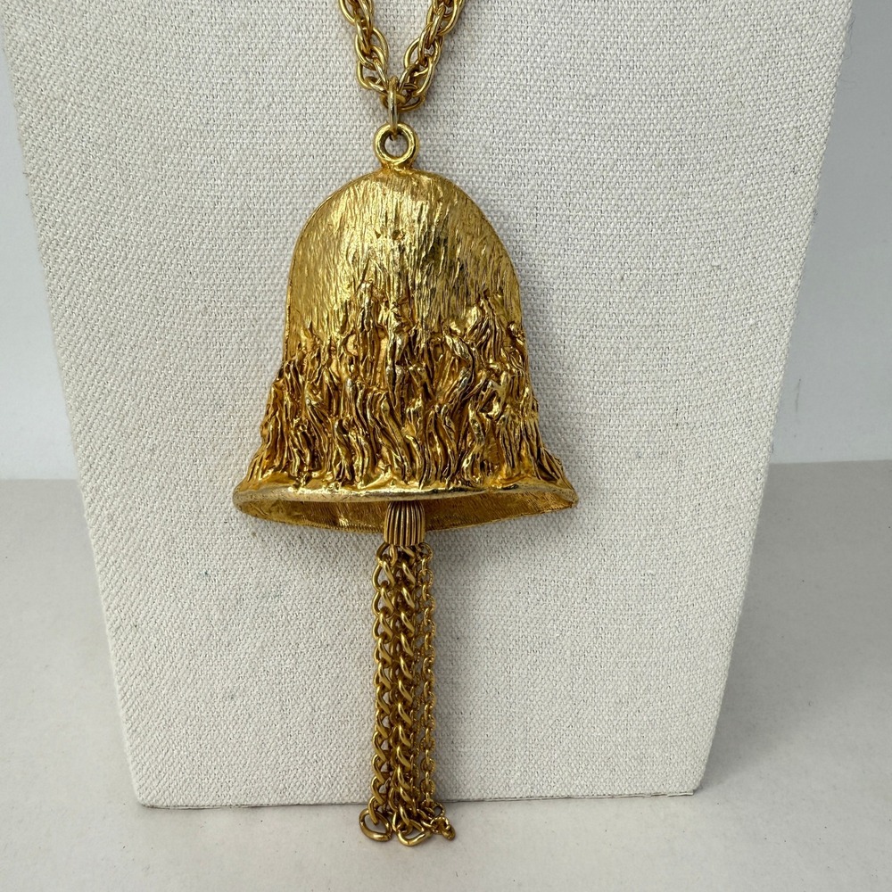 Brutalist Bell Necklace Mid Century Chunky Heavy Textured MCM Tassel Articulated